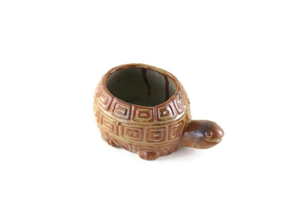 Vintage Brown Ceramic Turtle Planter