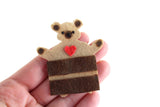 Vintage 1:12 Miniature Dollhouse Brown Felt Teddy Bear Wall Hanging