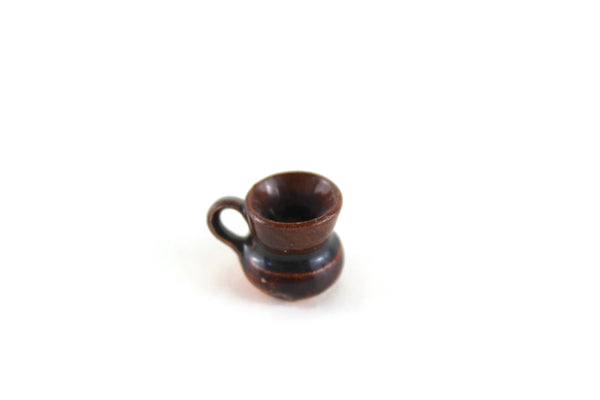 Vintage 1:12 Miniature Dollhouse Brown Glazed Terracotta Ceramic Mug or Vase