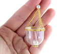 Vintage 1:12 Miniature Dollhouse Gold & Clear Candle Pendant with Pink Candles