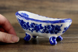Vintage 1:12 Miniature Dollhouse Cobalt Blue & White Floral Porcelain Bathtub