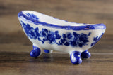 Vintage 1:12 Miniature Dollhouse Cobalt Blue & White Floral Porcelain Bathtub