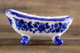 Vintage 1:12 Miniature Dollhouse Cobalt Blue & White Floral Porcelain Bathtub