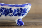 Vintage 1:12 Miniature Dollhouse Cobalt Blue & White Floral Porcelain Bathtub