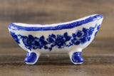 Vintage 1:12 Miniature Dollhouse Cobalt Blue & White Floral Porcelain Bathtub