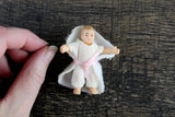 Vintage 1:12 Dollhouse Rubber Baby Figurine with White Outfit & White Swaddle Blanket