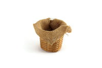 Vintage 1:12 Miniature Dollhouse Burlap-Lined Wicker Basket