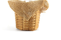 Vintage 1:12 Miniature Dollhouse Burlap-Lined Wicker Basket