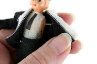 Vintage 1:12 Dollhouse Plastic Boy Son Figurine in Black Suit & Blue Hat