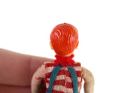 Vintage 1:12 Dollhouse Plastic Seated Boy Son Figurine in Red Striped Shirt and Blue Overalls