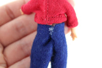 Vintage 1:12 Dollhouse Plastic Boy Son Figurine in Red Turtleneck & Blue Pants