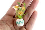 Vintage 1:12 Miniature Dollhouse White & Yellow Flower Arrangement in White & Blue Vase