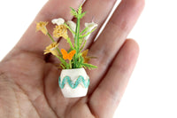 Vintage 1:12 Miniature Dollhouse White & Yellow Flower Arrangement in White & Blue Vase