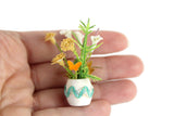 Vintage 1:12 Miniature Dollhouse White & Yellow Flower Arrangement in White & Blue Vase