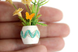 Vintage 1:12 Miniature Dollhouse White & Yellow Flower Arrangement in White & Blue Vase