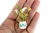 Vintage 1:12 Miniature Dollhouse White & Yellow Flower Arrangement in White & Blue Vase