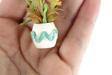 Vintage 1:12 Miniature Dollhouse White & Yellow Flower Arrangement in White & Blue Vase