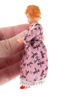 Vintage 1:12 Dollhouse Plastic Girl Daughter Figurine in Pink Dragonfly Print Dress