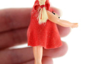 Vintage 1:12 Dollhouse Plastic Girl Daughter Figurine in Red Dress