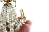 Vintage 1:12 Miniature Dollhouse Gold & Clear Beaded Crystal Candle Chandelier