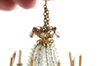 Vintage 1:12 Miniature Dollhouse Gold & Clear Beaded Crystal Candle Chandelier