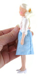 Vintage 1:12 Dollhouse Plastic Grandmother Grandma Figurine in White & Blue Printed Dress