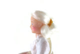 Vintage 1:12 Dollhouse Plastic Grandmother Grandma Figurine in White & Blue Printed Dress