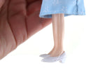 Vintage 1:12 Dollhouse Plastic Grandmother Grandma Figurine in White & Blue Printed Dress