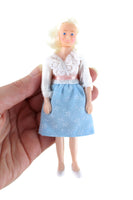 Vintage 1:12 Dollhouse Plastic Grandmother Grandma Figurine in White & Blue Printed Dress