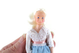 Vintage 1:12 Dollhouse Plastic Grandmother Grandma Figurine in White & Blue Printed Dress