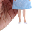 Vintage 1:12 Dollhouse Plastic Grandmother Grandma Figurine in White & Blue Printed Dress