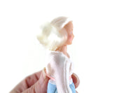 Vintage 1:12 Dollhouse Plastic Grandmother Grandma Figurine in White & Blue Printed Dress