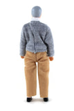 Vintage 1:12 Dollhouse Plastic Grandfather Grandpa Figurine in Gray Sweater & Brown Pants