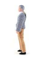 Vintage 1:12 Dollhouse Plastic Grandfather Grandpa Figurine in Gray Sweater & Brown Pants