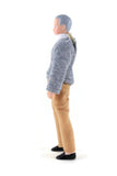 Vintage 1:12 Dollhouse Plastic Grandfather Grandpa Figurine in Gray Sweater & Brown Pants