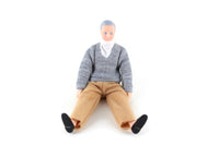 Vintage 1:12 Dollhouse Plastic Grandfather Grandpa Figurine in Gray Sweater & Brown Pants