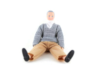 Vintage 1:12 Dollhouse Plastic Grandfather Grandpa Figurine in Gray Sweater & Brown Pants