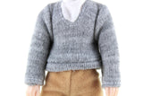 Vintage 1:12 Dollhouse Plastic Grandfather Grandpa Figurine in Gray Sweater & Brown Pants