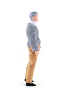 Vintage 1:12 Dollhouse Plastic Grandfather Grandpa Figurine in Gray Sweater & Brown Pants