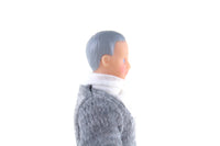 Vintage 1:12 Dollhouse Plastic Grandfather Grandpa Figurine in Gray Sweater & Brown Pants