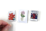 Vintage 1:12 Miniature Dollhouse Set of 3 Orchid-Themed Book, Magazine, & Poster