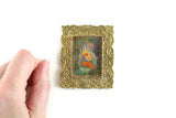 Vintage 1:12 Miniature Dollhouse Painting of Woman & Baby in Ornate Gold Frame