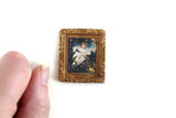 Vintage 1:12 Miniature Dollhouse Framed Portrait Painting of a Girl & a Dog