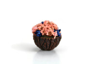 Vintage 1:12 Miniature Dollhouse Pink & Blue Dried Flower Arrangement in Walnut Shell