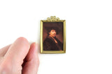 Vintage 1:12 Miniature Dollhouse Portrait Painting of a Man in Gold Frame