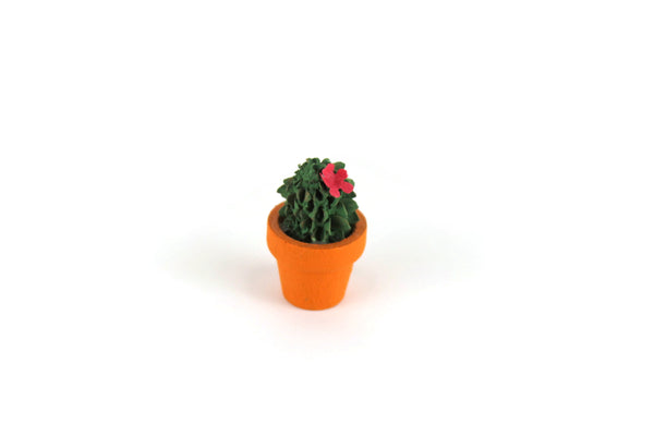 Vintage 1:12 Miniature Dollhouse Cactus Plant with Pink Flower in Terracotta Pot