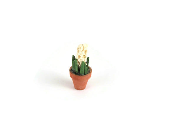 Vintage 1:12 Miniature Dollhouse Cream Hyacinth Potted Plant