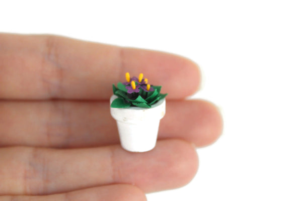 Vintage 1:12 Miniature Dollhouse Purple African Violet Potted Plant