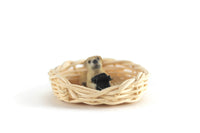 Vintage 1:12 Miniature Dollhouse Round Wicker Pet Bed Basket