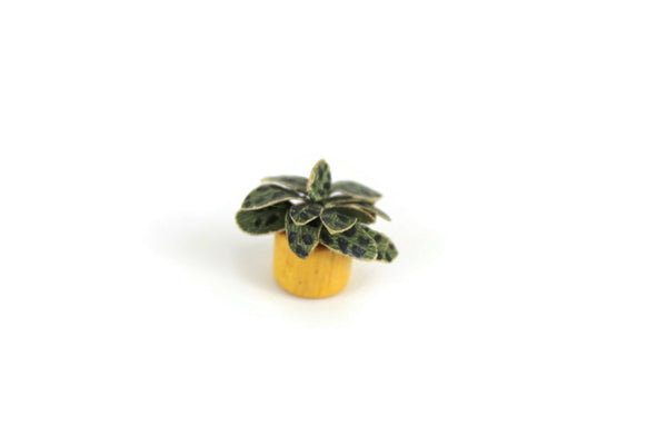 Vintage 1:12 Miniature Dollhouse Spotted Houseplant in Yellow Pot